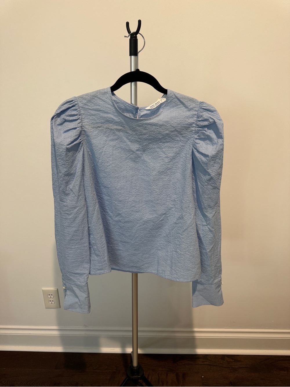 Zara Light Blue Puff-Sleeve Blouse